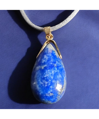 Pendentif Lapis-lazuli sur cordon gris réglable