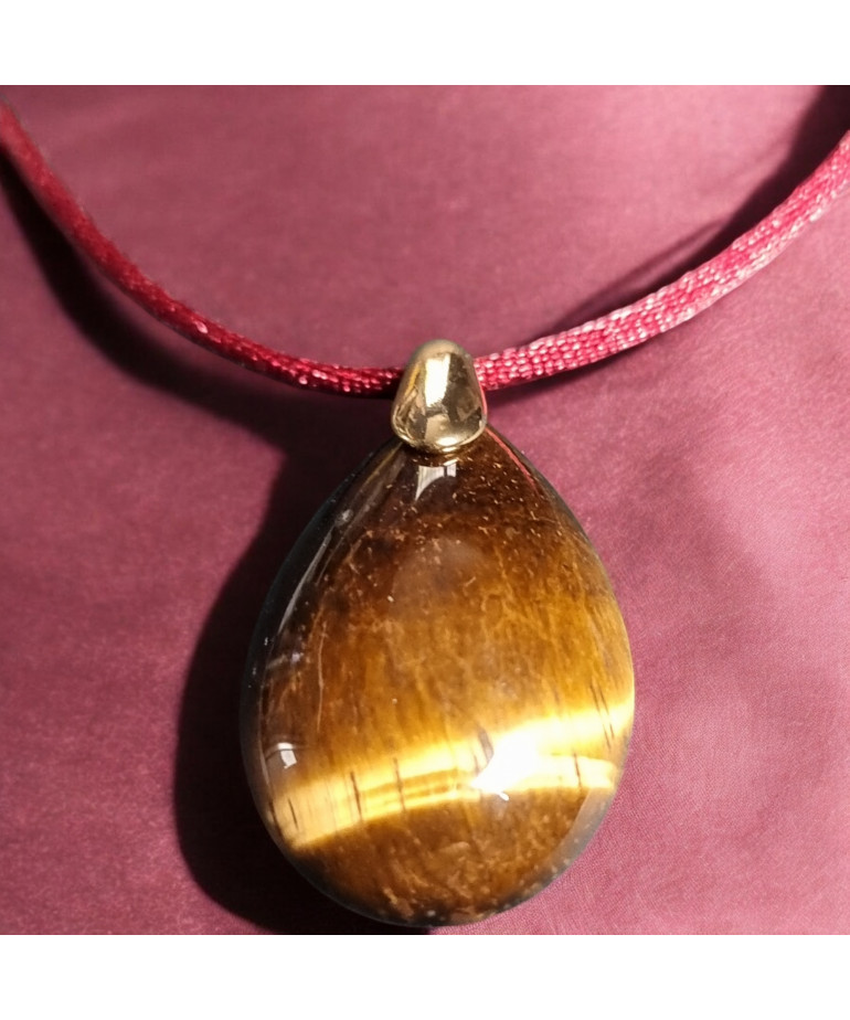 Pendentif Œil de tigre avec cordon rouge réglable