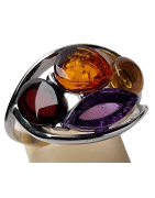 Bague Ambre baltique & Améthyste argent 925 Taille 54