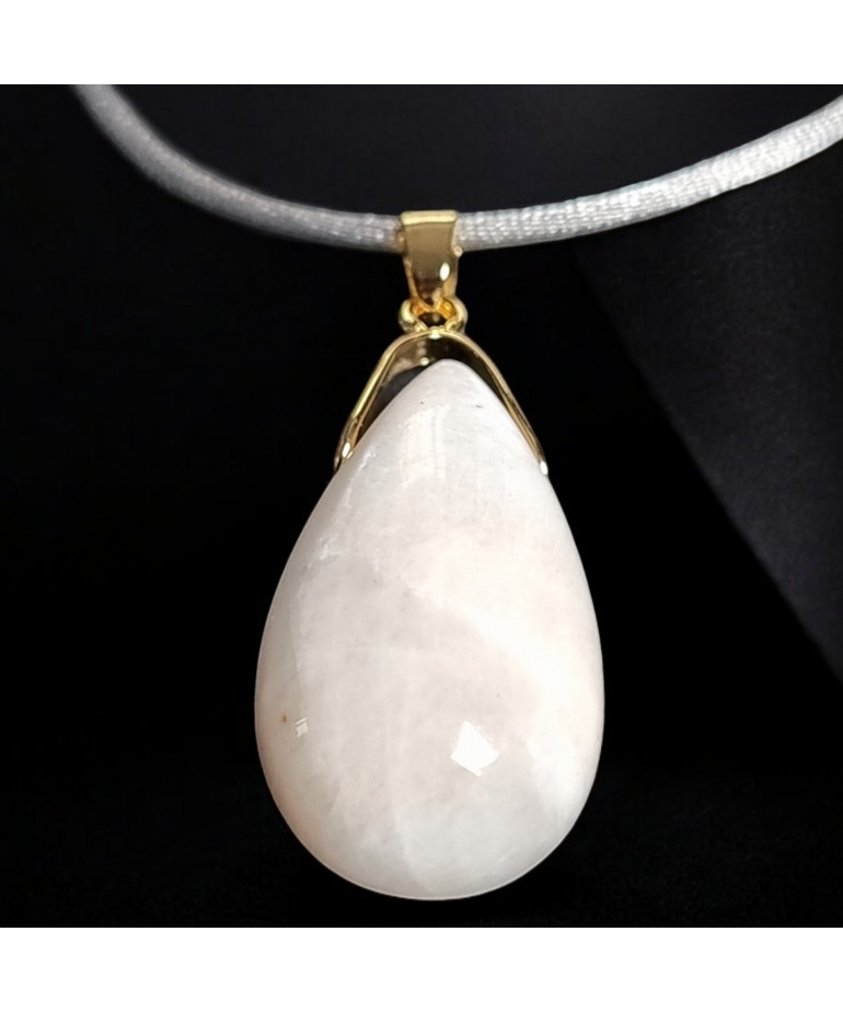 Pendentif Pierre de lune avec cordon gris réglable