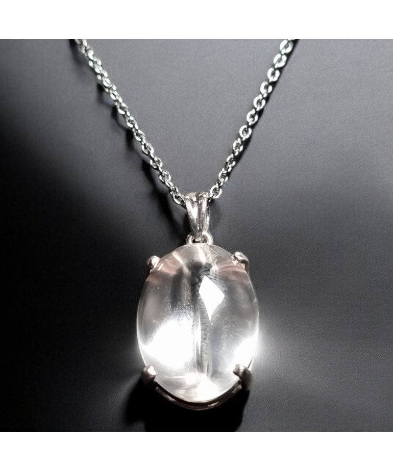 Pendentif Cristal de roche Argent 925 avec chaîne