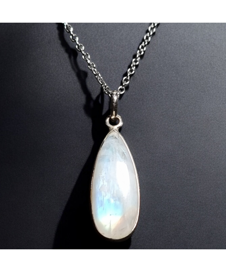 Pendentif Pierre de lune Argent 925 sur chaîne