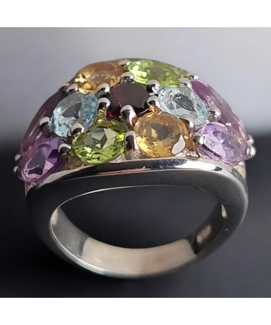 Bague Améthyste Topaze bleue Péridot Citrine Grenat Taille 53