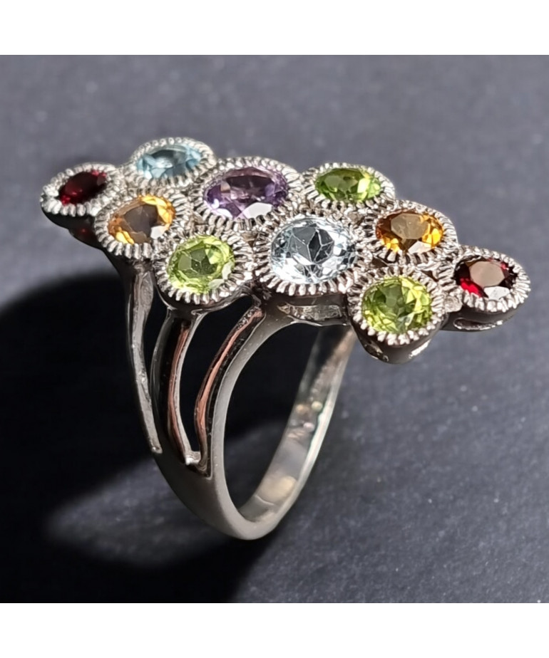 Bague Améthyste Topaze bleue Péridot Citrine Grenat (s)