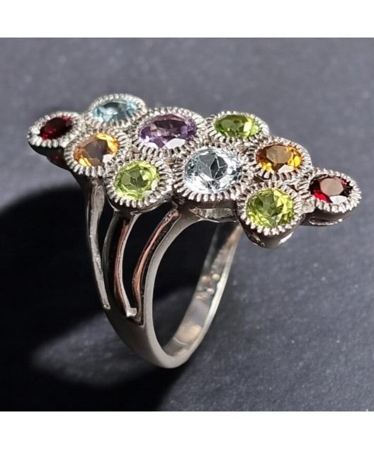 Bague Améthyste Topaze bleue Péridot Citrine Grenat (s)
