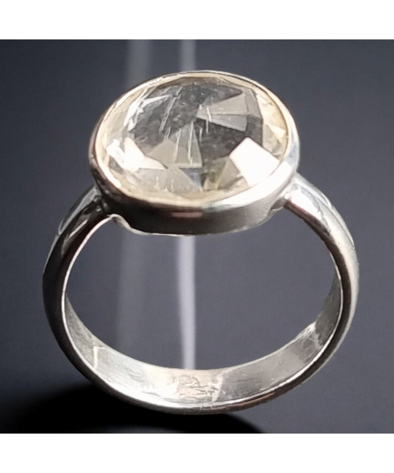 Bague Cristal de roche facetté Argent 925 Taille 55