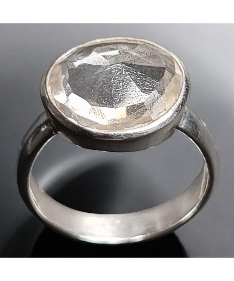 Bague Cristal de roche facetté Argent 925 Taille 57