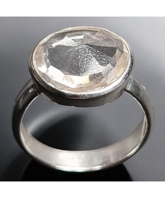 Bague Cristal de roche facetté Argent 925 Taille 57