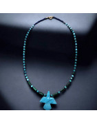 Collier Turquoise Malachite Lapis-lazuli et Azurite Amérindien Tribu Zuni