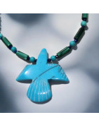 Collier Turquoise Malachite Lapis-lazuli et Azurite Amérindien Tribu Zuni