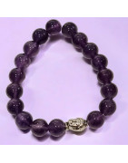 Bracelet Améthyste Pierres rondes 10mm avec Tête de Bouddha