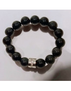 Bracelet Obsidienne Œil céleste Pierres rondes 14mm avec insert
