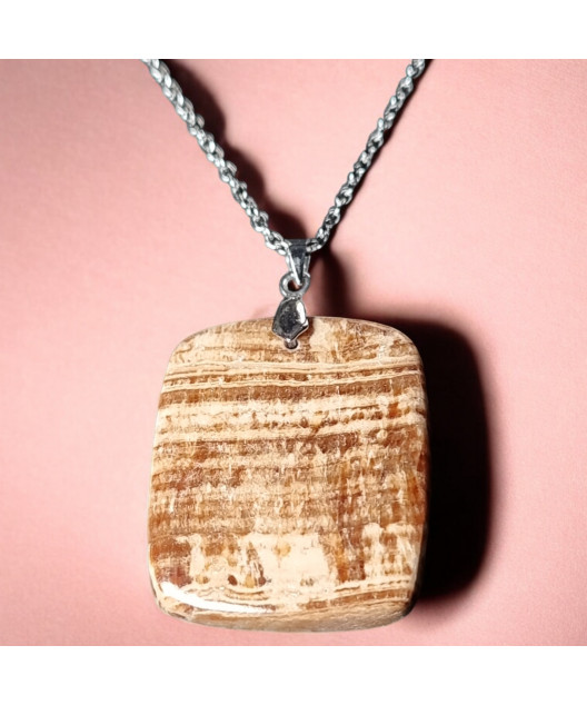 Pendentif Aragonite Rectangulaire avec chaîne
