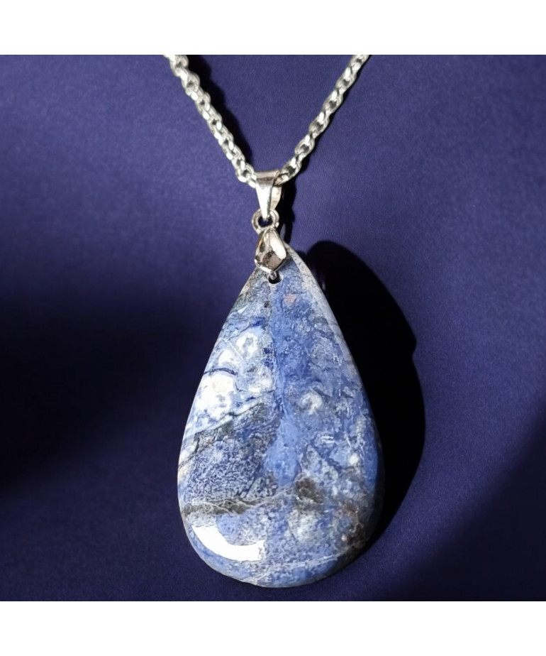 Pendentif Quartz Bleu Goutte avec chaîne