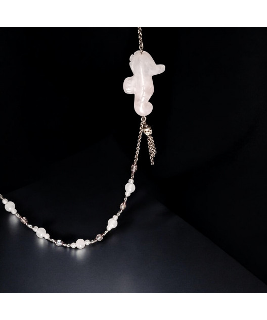 Collier Quartz rose et Zirconium Hippocampe