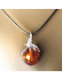 Pendentif Ambre Boule et Oiseau Argent 925 sur cordon réglable