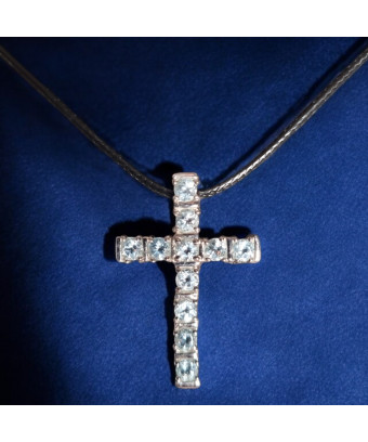 Pendentif Topaze bleue croix Argent 925 avec cordon réglable