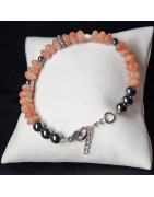 Bracelet Pierre de soleil "galets" et Hématite avec fermoir