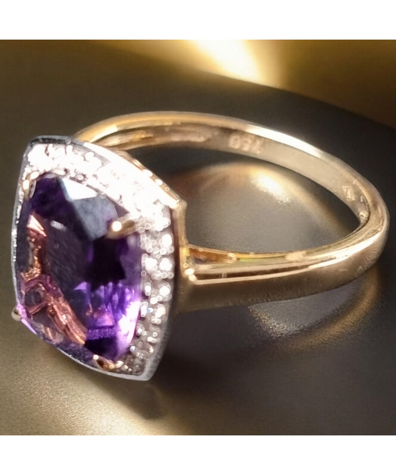 Bague Améthyste et Diamant Or 18 carats Taille 54 et sur mesure (s)