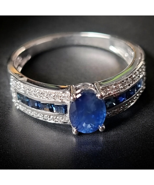 Bague Saphir et Diamant Or blanc 18 carats Taille 56 et sur mesure