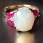 Bague Opale Rubis et Diamant Or 18 carats Taille 55 et sur mesure (s)
