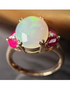 Bague Opale Rubis et Diamant Or 18 carats Taille 55 et sur mesure (s)