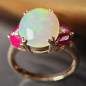 Bague Opale Rubis et Diamant Or 18 carats Taille 55 et sur mesure (s)