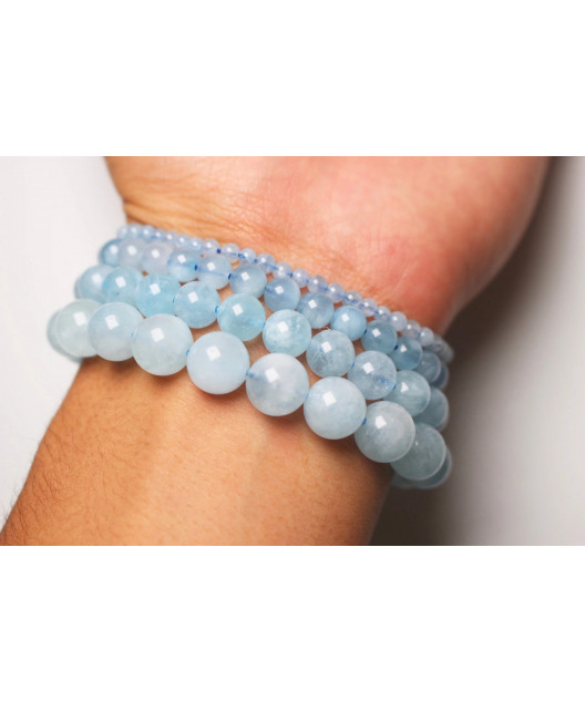 Bracelet Aigue-marine pierres rondes