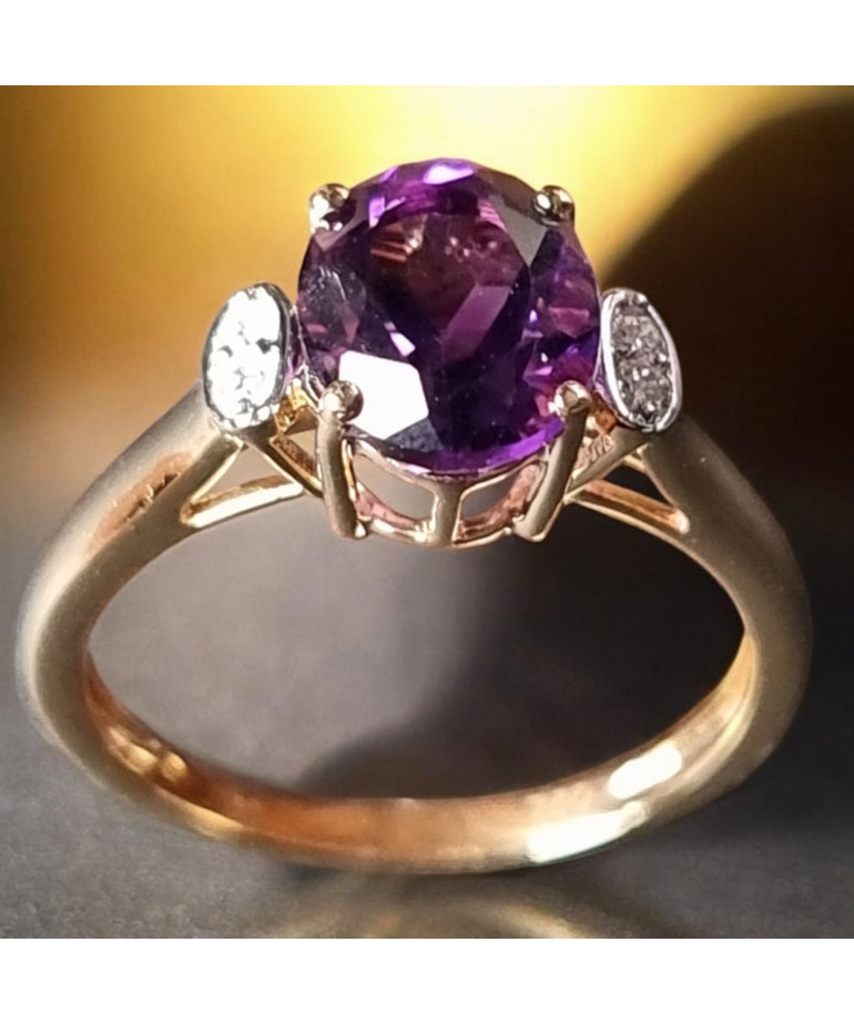 Bague Améthyste et Diamant Or 18 carats Taille 54 et sur mesure (s)