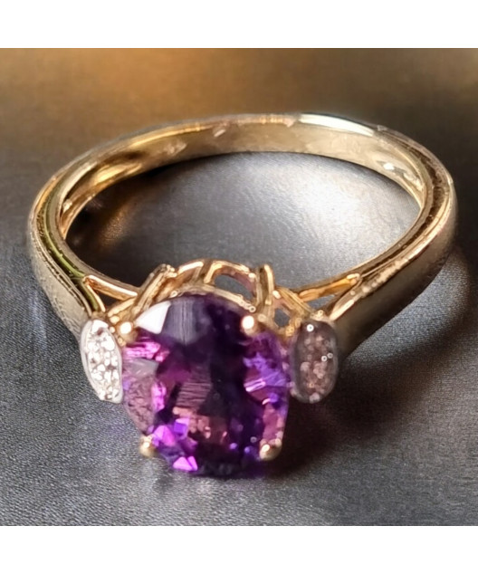 Bague Améthyste et Diamant Or 18 carats Taille 54 et sur mesure (s)