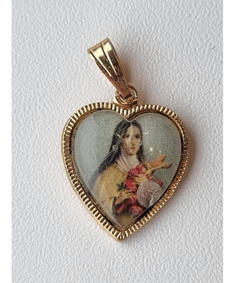 Médaille Sainte Thérèse alu plaqué or Vintage forme cœur pm