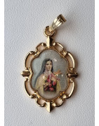 Médaille Sainte Thérèse alu plaqué or Vintage forme fleur GM