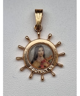 Médaille Sainte Thérèse alu plaqué or Vintage forme ronde pm