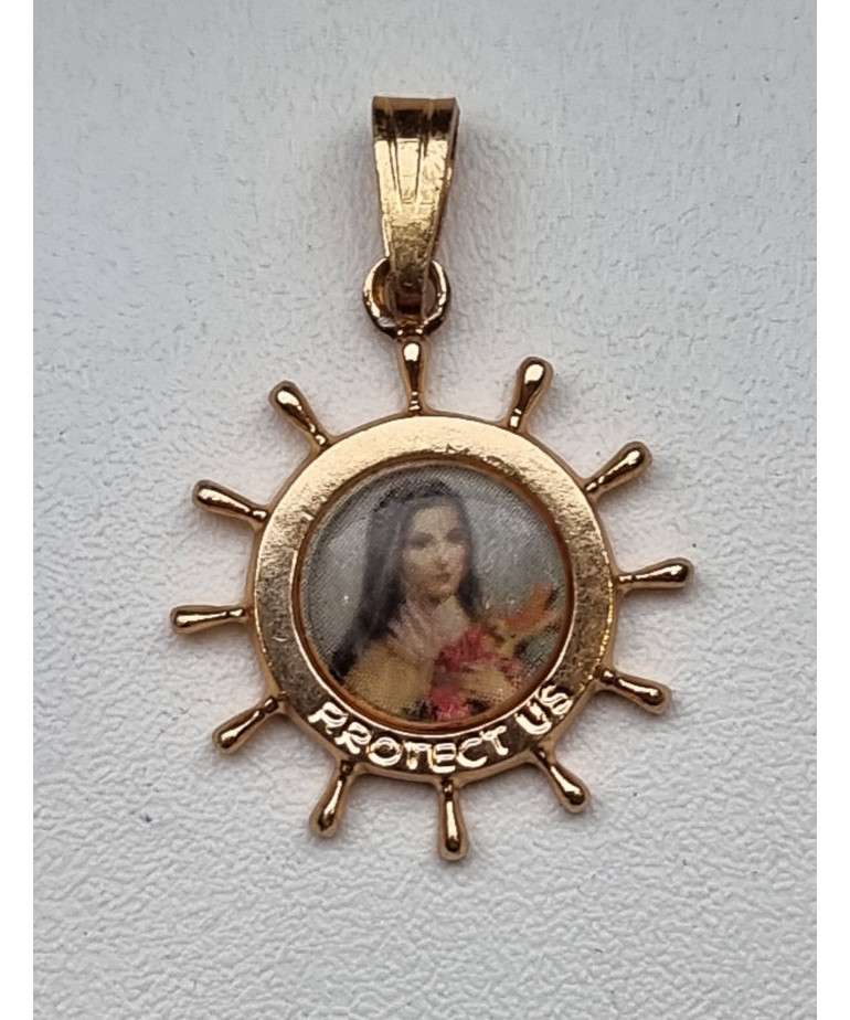 Médaille Sainte Thérèse alu plaqué or Vintage forme ronde pm