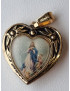 Médaille Vierge alu plaqué or Vintage forme cœur recto verso  GM