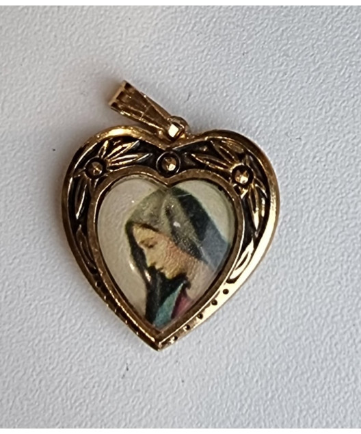 Médaille Sainte Thérèse alu plaqué or Vintage forme cœur recto verso GM