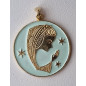 Médaille Vierge laiton plaqué or émaillé bleu Vintage forme ronde GM