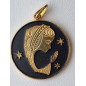 Médaille Vierge laiton plaqué or émaillé noir Vintage forme ronde GM