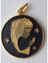 Médaille Vierge laiton plaqué or émaillé noir Vintage forme ronde GM