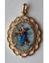 Médaille Saint Christophe alu plaqué or Vintage forme fleur GM