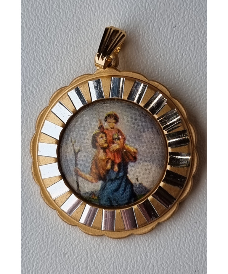 Médaille Saint Christophe alu plaqué or Vintage forme ronde GM