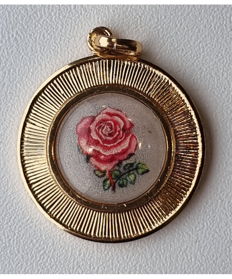 Médaille Rose alu plaqué or Vintage forme ronde GM