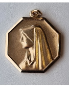 Médaille Vierge Marie tout alu plaqué or Vintage forme octogonale recto verso GM