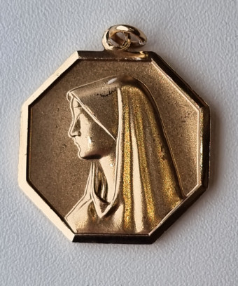 Médaille Vierge Marie tout alu plaqué or Vintage forme octogonale recto verso GM