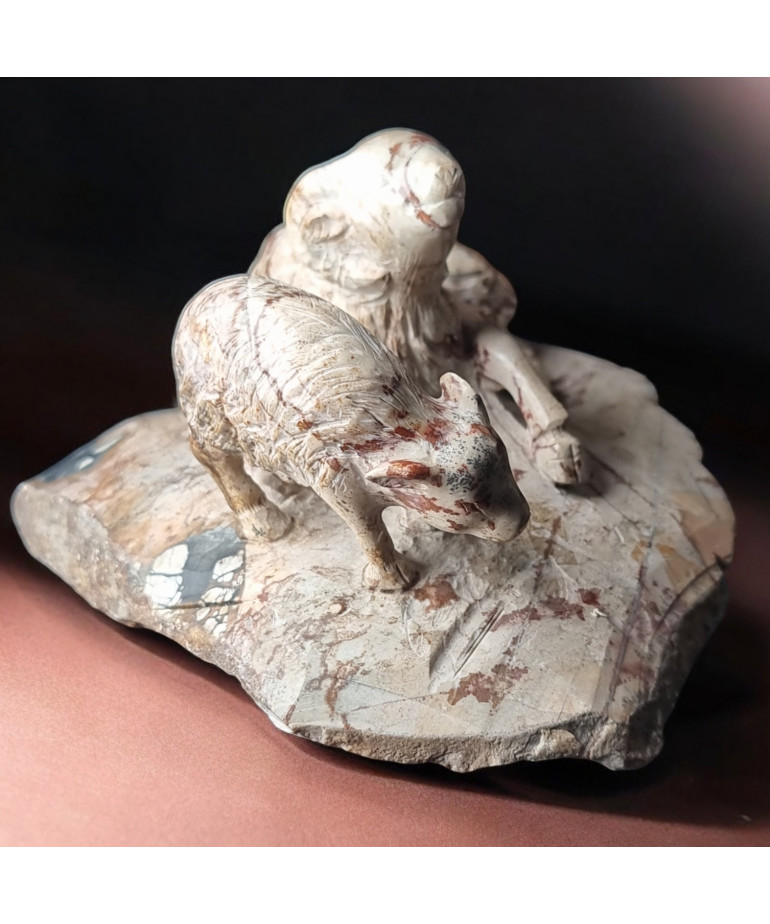Pierre sculptée Jaspe paysage animaux de la ferme 1337g