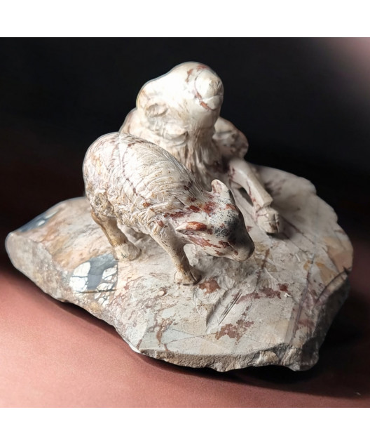 Pierre sculptée Jaspe paysage animaux de la ferme 1337g