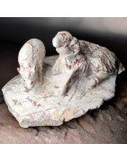 Pierre sculptée Jaspe paysage animaux de la ferme 1337g
