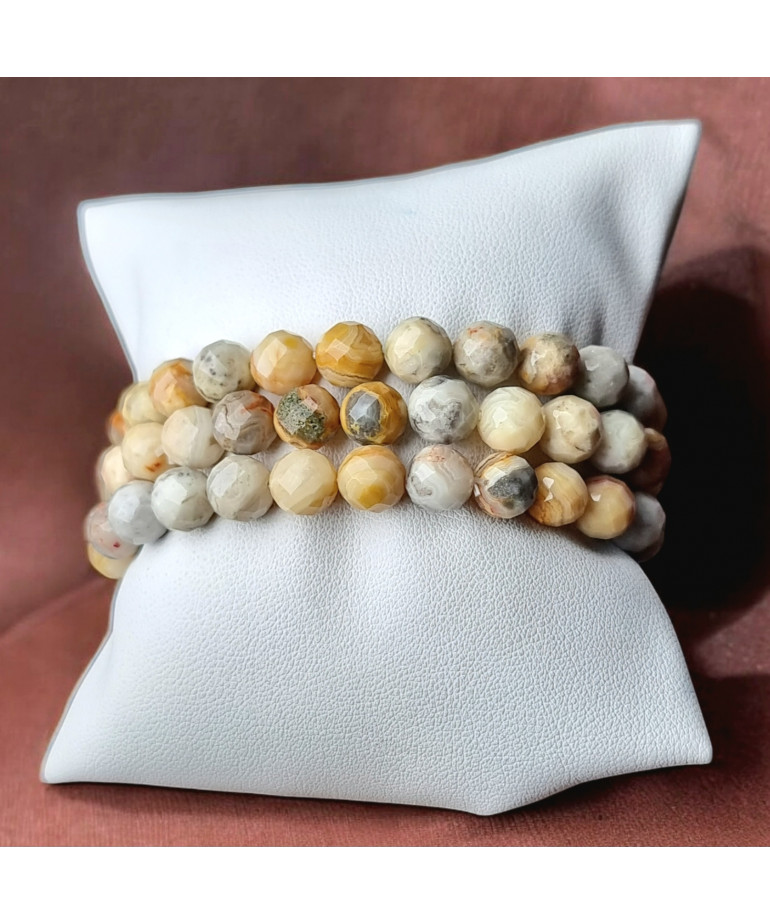 Bracelet Agate Crazy Lace Pierres Rondes Facettées 8mm