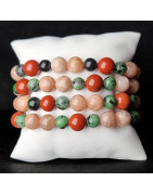 Bracelet Pierre de lune rose Rubis Zoïsite et Jaspe rouge "Spécial Andropause"