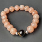 Bracelet Pierre de lune rose et Œil de faucon "tigrée" Pierres rondes 10mm